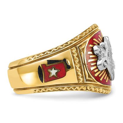 14k Two-tone Gold Men's Polished and Textured with Multi-color Enamel Masonic Shriner's Ring