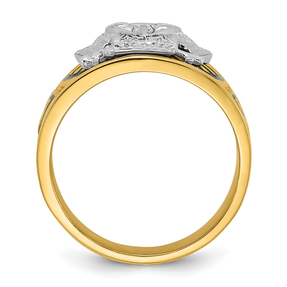 14k Two-tone Gold Men's Polished and Textured with Black Enamel and Diamond 32nd Degree Scottish Rite Masonic Ring