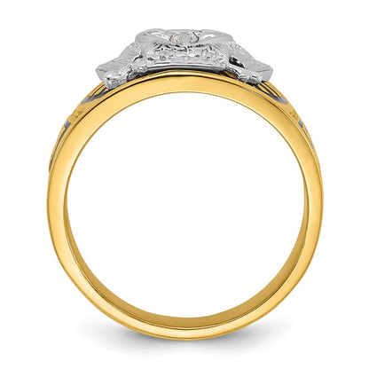 14k Two-tone Gold Men's Polished and Textured with Black Enamel and Diamond 32nd Degree Scottish Rite Masonic Ring