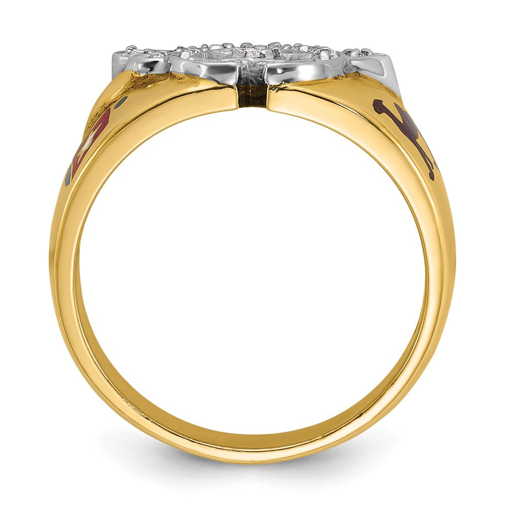 14k Two-tone Gold Men's Polished with Multi-color Enamel and Diamond Masonic Shriner's Ring