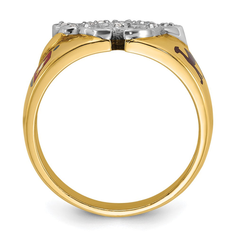 14k Two-tone Gold Men's Polished with Multi-color Enamel and Diamond Masonic Shriner's Ring