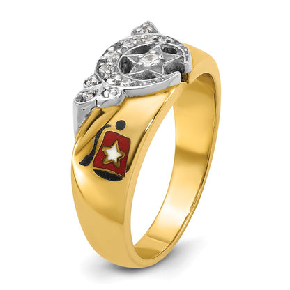 14k Two-tone Gold Men's Polished with Multi-color Enamel and Diamond Masonic Shriner's Ring