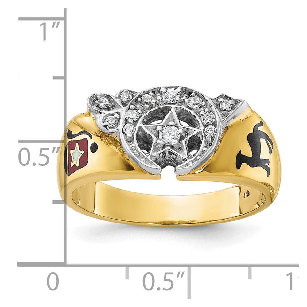 14k Two-tone Gold Men's Polished with Multi-color Enamel and Diamond Masonic Shriner's Ring