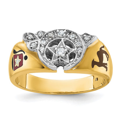14k Two-tone Gold Men's Polished with Multi-color Enamel and Diamond Masonic Shriner's Ring