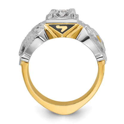 14k Two-tone Gold Men's Polished and Textured with Multi-color Enamel and Diamond Double Eagle Masonic Shriner's Ring