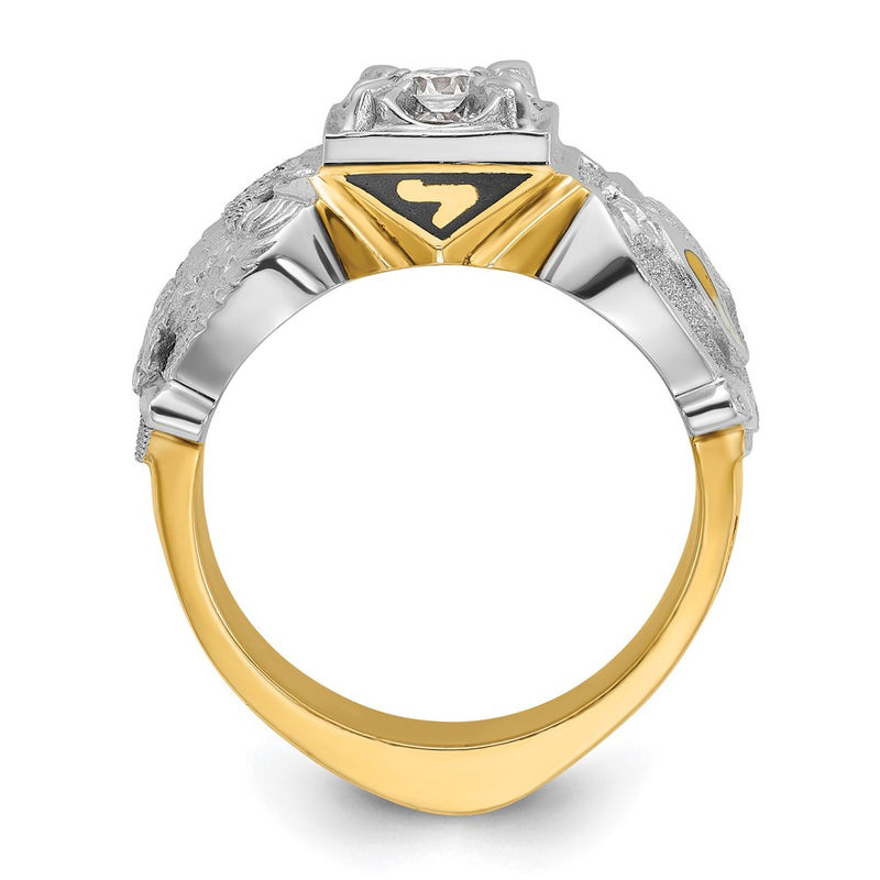 14k Two-tone Gold Men's Polished and Textured with Multi-color Enamel and Diamond Double Eagle Masonic Shriner's Ring