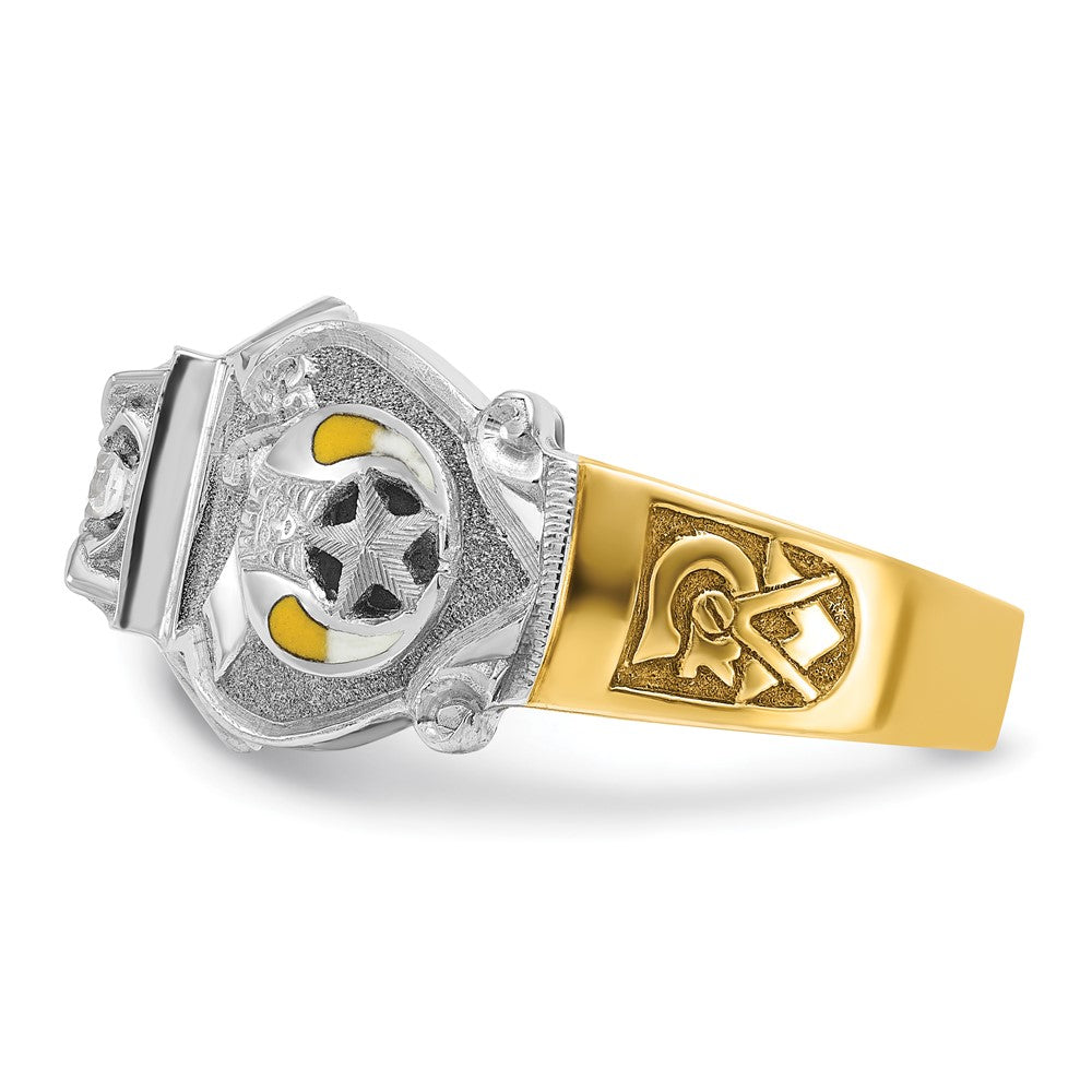 14k Two-tone Gold Men's Polished and Textured with Multi-color Enamel and Diamond Double Eagle Masonic Shriner's Ring