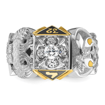 14k Two-tone Gold Men's Polished and Textured with Multi-color Enamel and Diamond Double Eagle Masonic Shriner's Ring