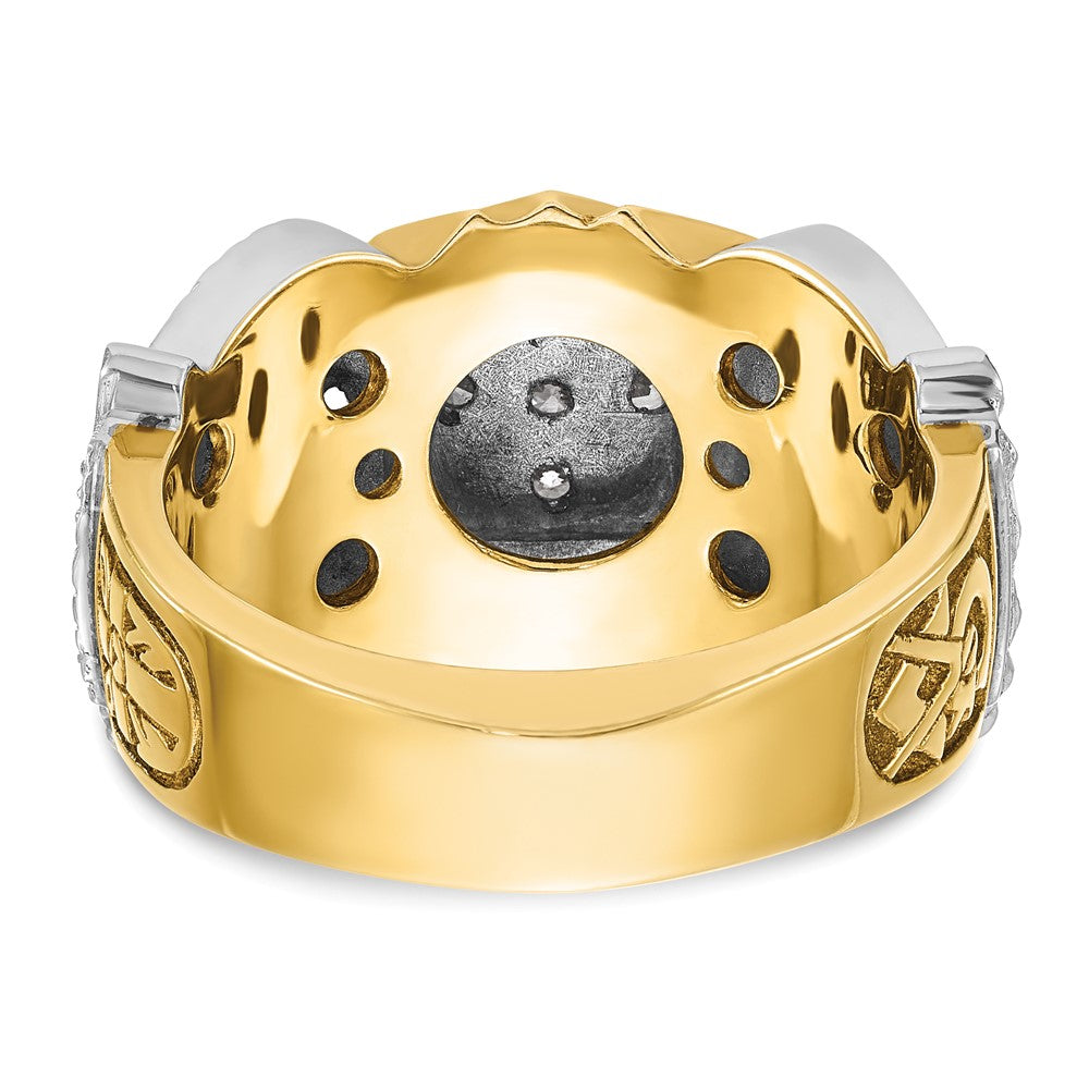 14k Two-tone Gold Men's Polished and Textured with Multi-color Enamel and Diamond Double Eagle Masonic Shriner's Ring