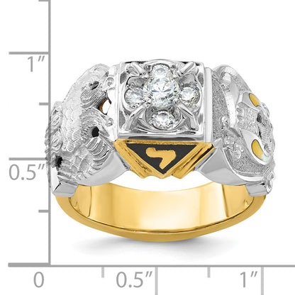14k Two-tone Gold Men's Polished and Textured with Multi-color Enamel and Diamond Double Eagle Masonic Shriner's Ring