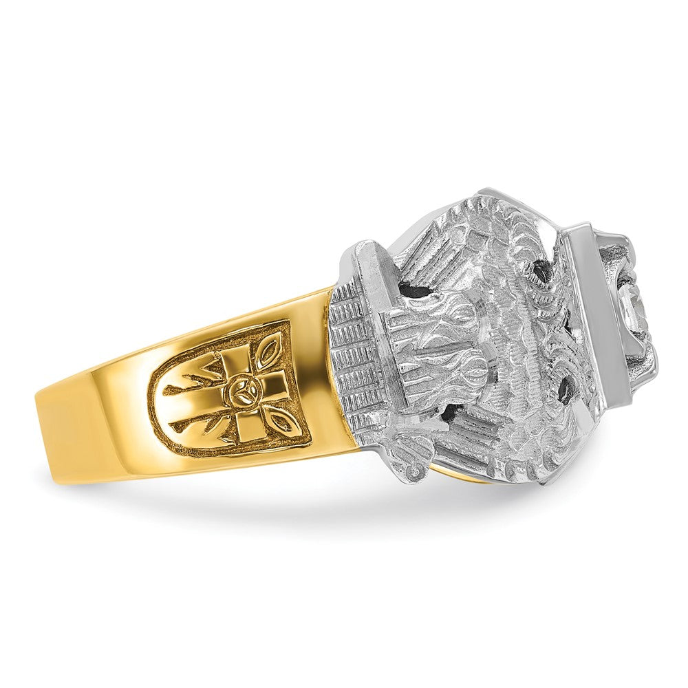 14k Two-tone Gold Men's Polished and Textured with Multi-color Enamel and Diamond Double Eagle Masonic Shriner's Ring