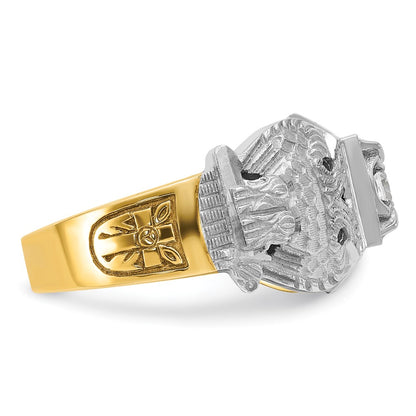 14k Two-tone Gold Men's Polished and Textured with Multi-color Enamel and Diamond Double Eagle Masonic Shriner's Ring