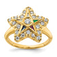 14k Yellow Gold Women's Polished Multi-color CZ and AA Quality Diamond Eastern Star Masonic Ring