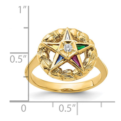 14k Yellow Gold Women's Polished and Textured with Multi-color CZ and Diamond Eastern Star Masonic Ring