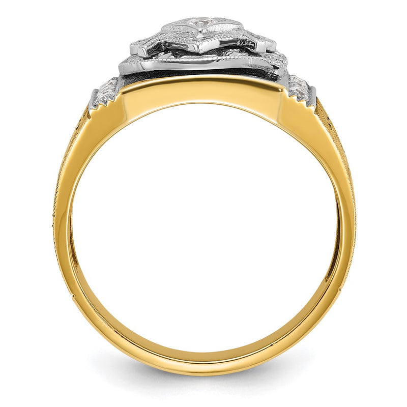 14k Two-tone Gold Men's Polished and Textured with Blue and Black Enamel Diamond Blue Lodge Master Masonic Ring