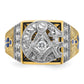 14k Two-tone Gold Men's Polished and Textured with Blue and Black Enamel Diamond Blue Lodge Master Masonic Ring