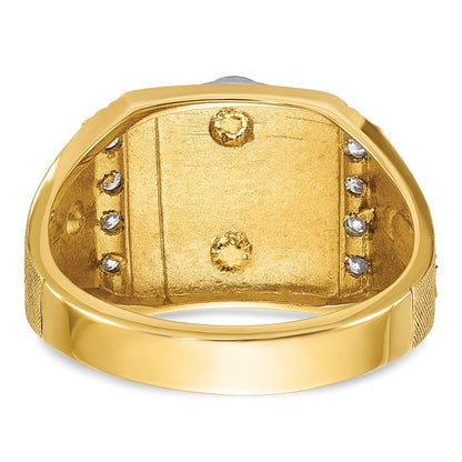 14k Two-tone Gold Men's Polished and Textured with Blue and Black Enamel Diamond Blue Lodge Master Masonic Ring