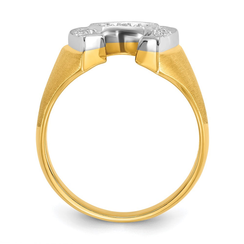 14k Two-tone Gold Men's Satin Horseshoe 1/5 carat Diamond Complete Ring