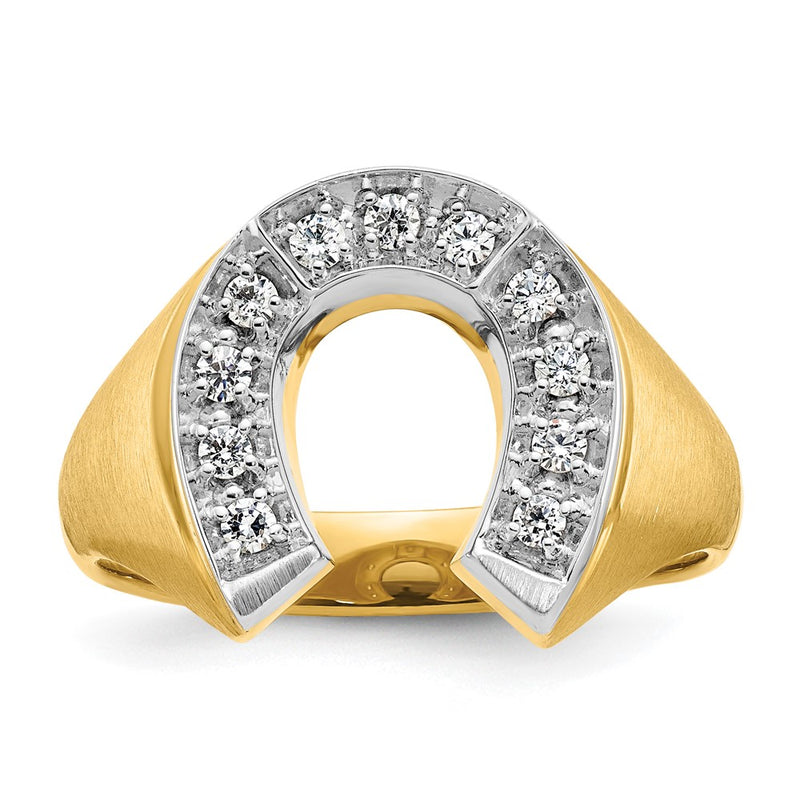 14k Two-tone Gold Men's Satin Horseshoe 1/5 carat Diamond Complete Ring