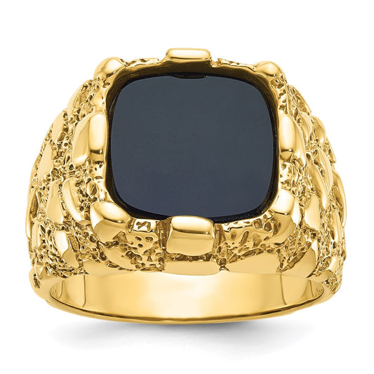 14k Yellow Gold Men's Onyx Nugget Complete Ring