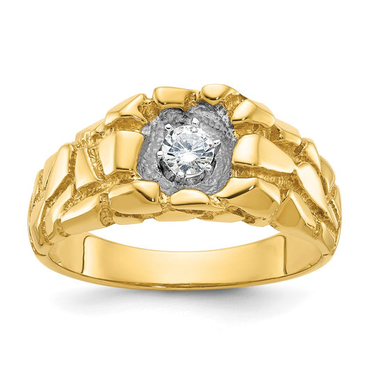 14k Yellow Gold Men's 1/6 carat Diamond Nugget Complete Ring