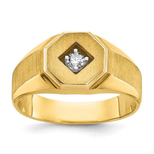 14k Yellow Gold Men's Polished and Satin 1/10 carat Diamond Complete Ring