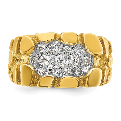 14k Yellow Gold Men's Cluster 1/2 carat Diamond Nugget Complete Ring
