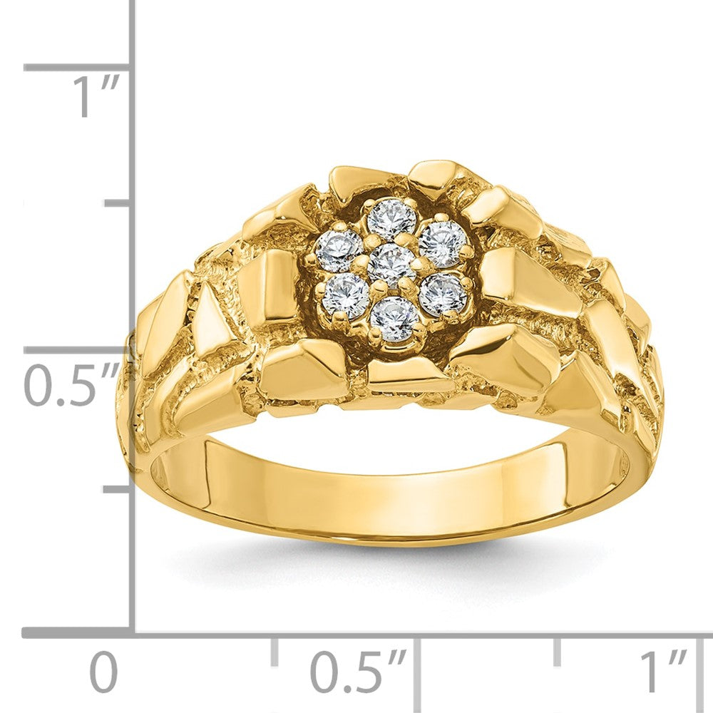 14k Yellow Gold Men's Cluster 1/4 carat Diamond Nugget Complete Ring