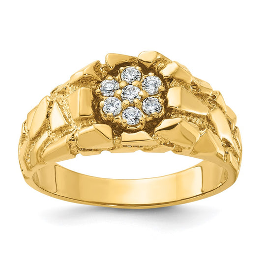 14k Yellow Gold Men's Cluster 1/4 carat Diamond Nugget Complete Ring