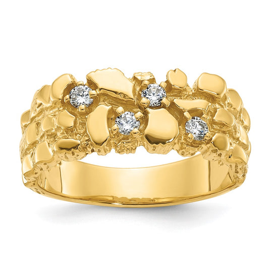 14k Yellow Gold Men's 1/3 carat Diamond Nugget Complete Ring