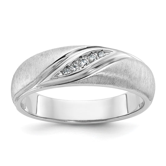 14k White Gold Men's Polished and Satin 1/15 carat Diamond Complete Ring