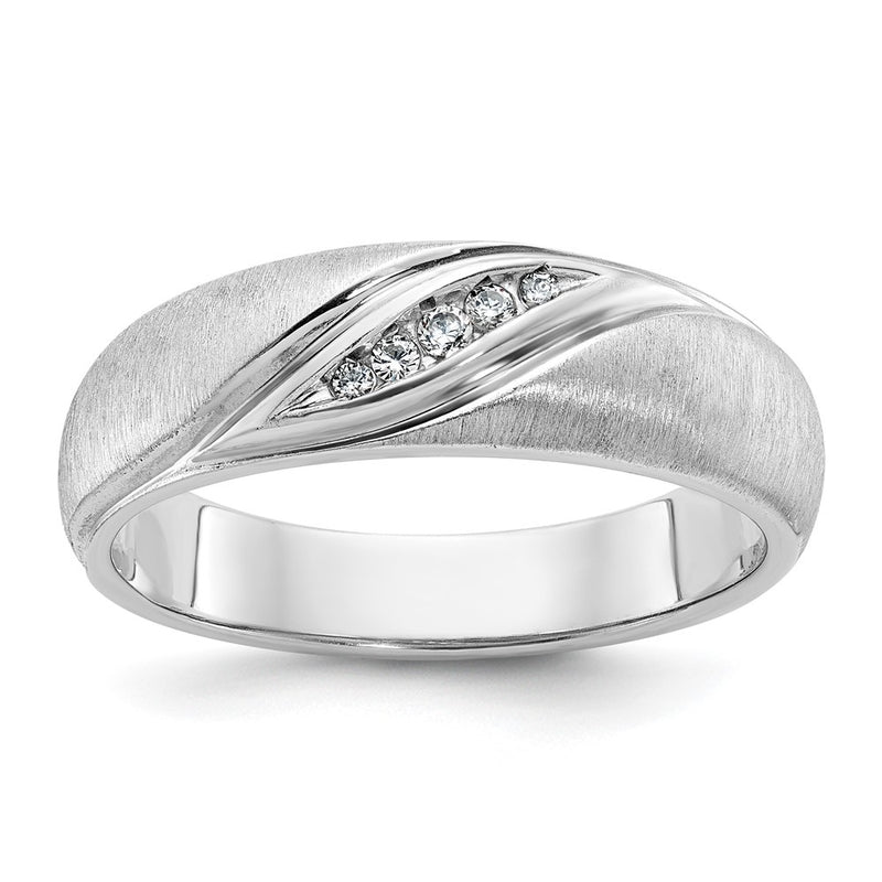 14k White Gold Men's Polished and Satin 1/15 carat Diamond Complete Ring