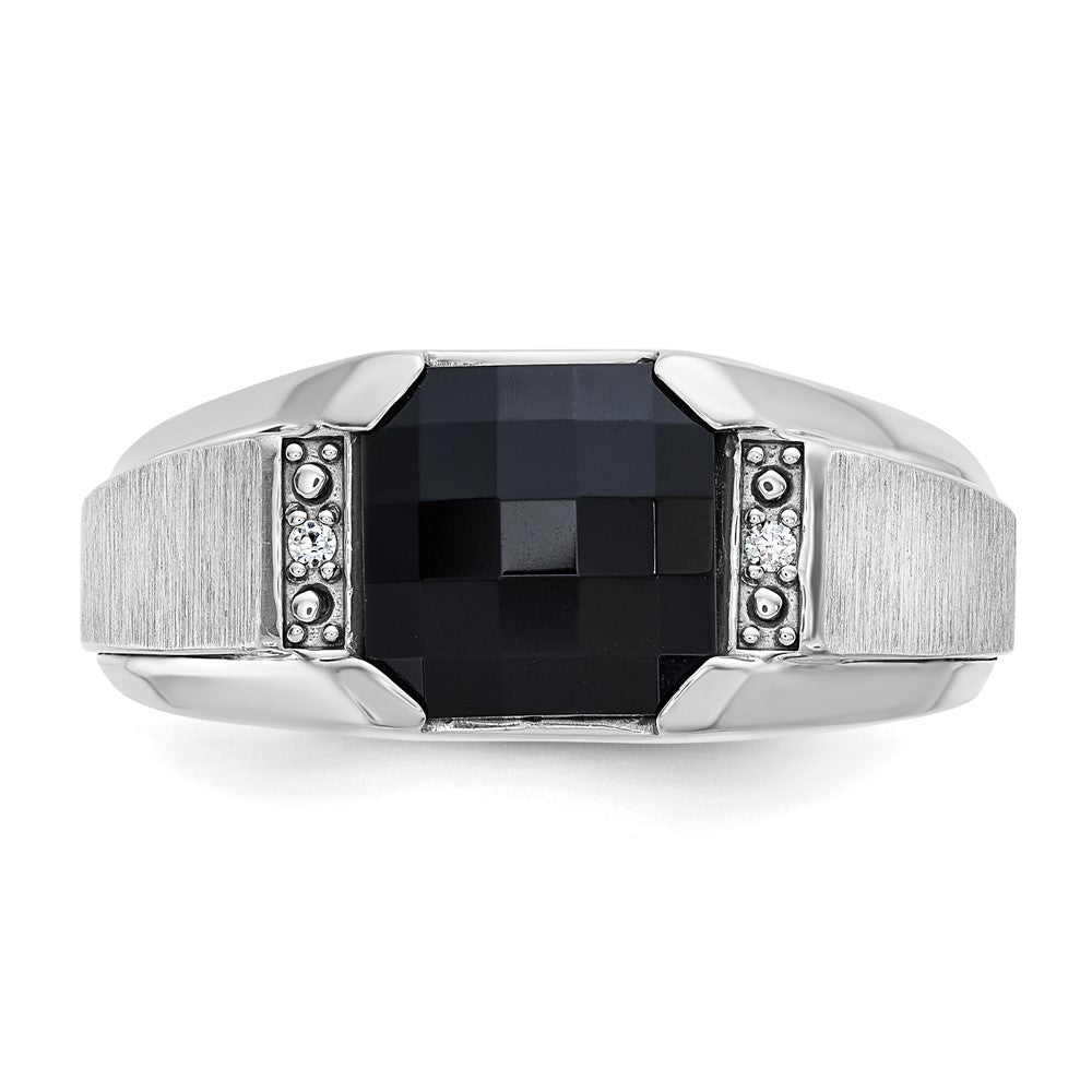 14k White Gold Men's Satin Onyx and Diamond Complete Ring