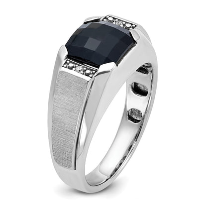 14k White Gold Men's Satin Onyx and Diamond Complete Ring
