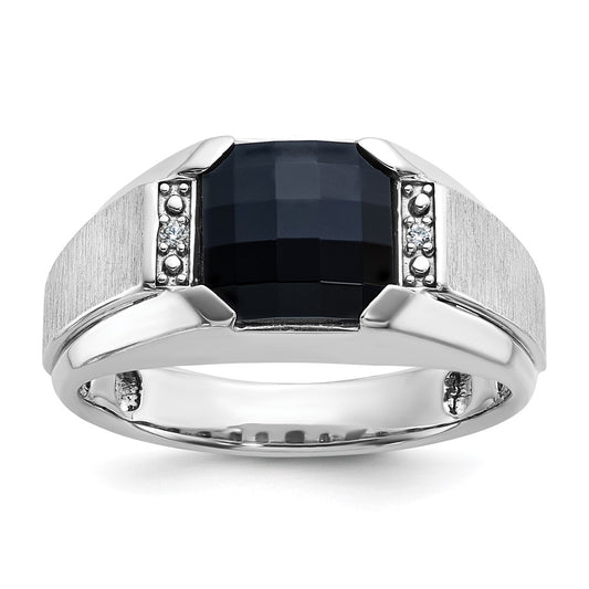 14k White Gold Men's Satin Onyx and Diamond Complete Ring