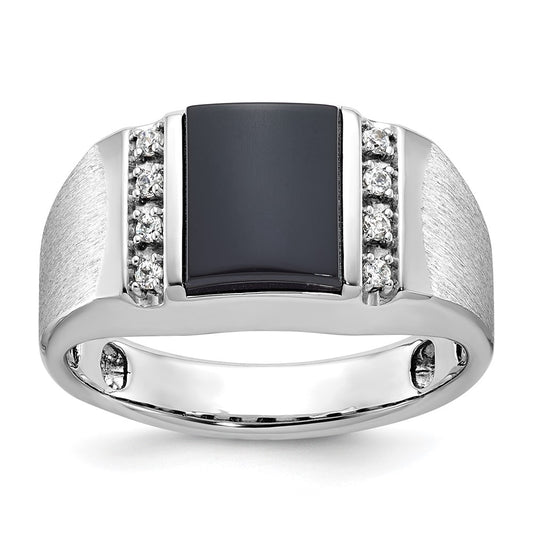14k White Gold Men's Satin Onyx and 1/8 carat Diamond Complete Ring
