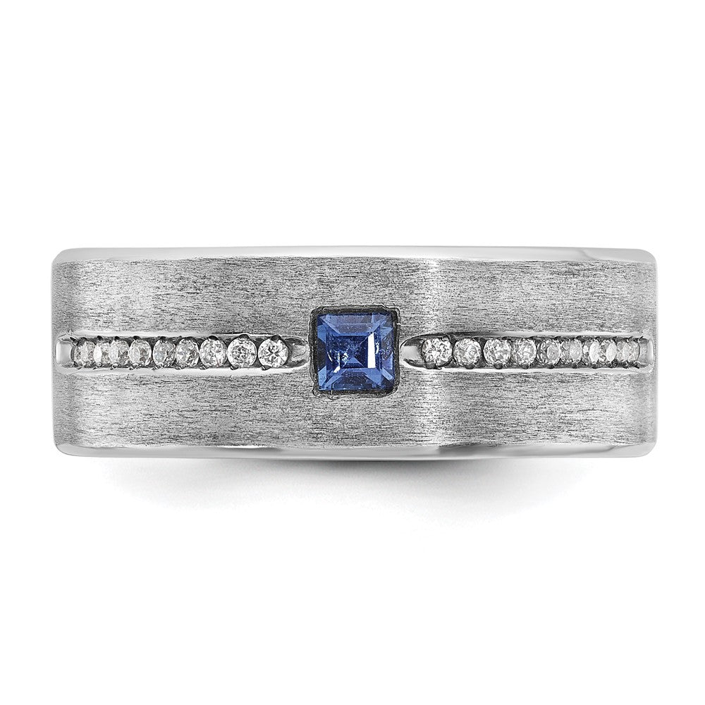 14k White Gold Men's Satin Sapphire/Diamond Ring Mounting