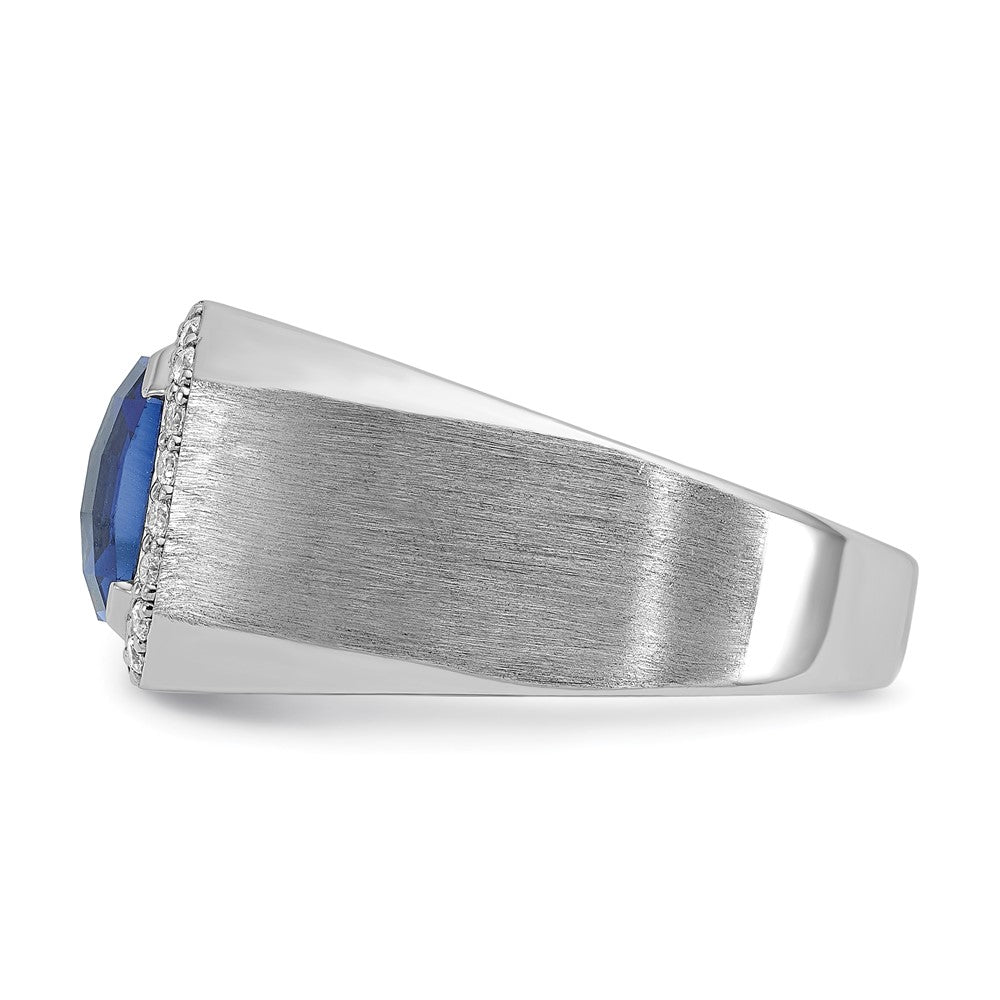 14k White Gold Men's Created Sapphire and 1/3 carat Diamond Complete Ring