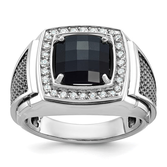 14k White Gold with Black Rhodium Men's Onyx and 1/4 carat Diamond Complete Ring