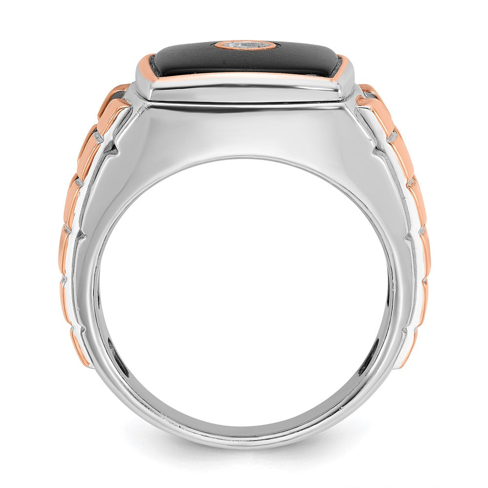 14k White/Rose Gold Two-tone Gold White/Rose Men's Onyx and 1/10 carat Diamond Complete Ring
