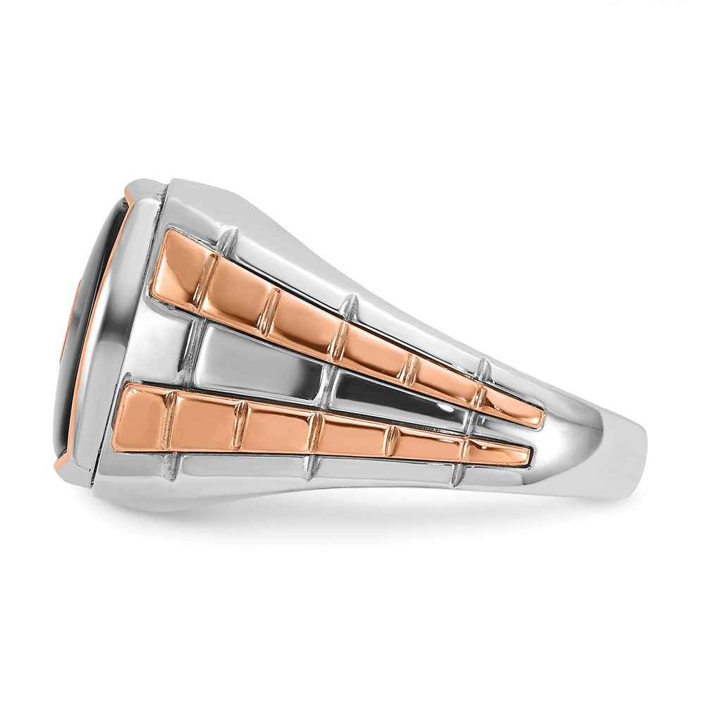 14k White/Rose Gold Two-tone Gold White/Rose Men's Onyx and 1/10 carat Diamond Complete Ring