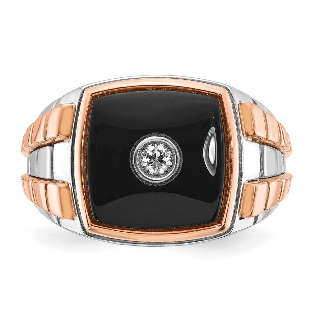 14k White/Rose Gold Two-tone Gold White/Rose Men's Onyx and 1/10 carat Diamond Complete Ring