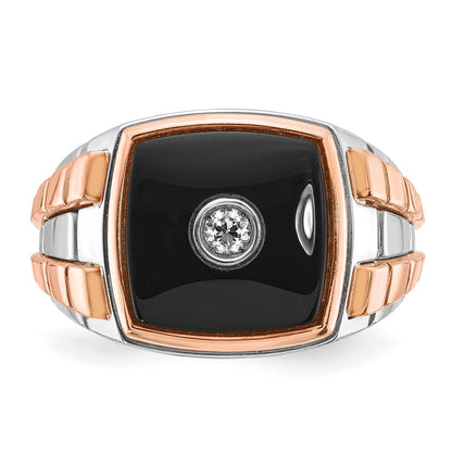 14k White/Rose Gold Two-tone Gold White/Rose Men's Onyx and 1/10 carat Diamond Complete Ring