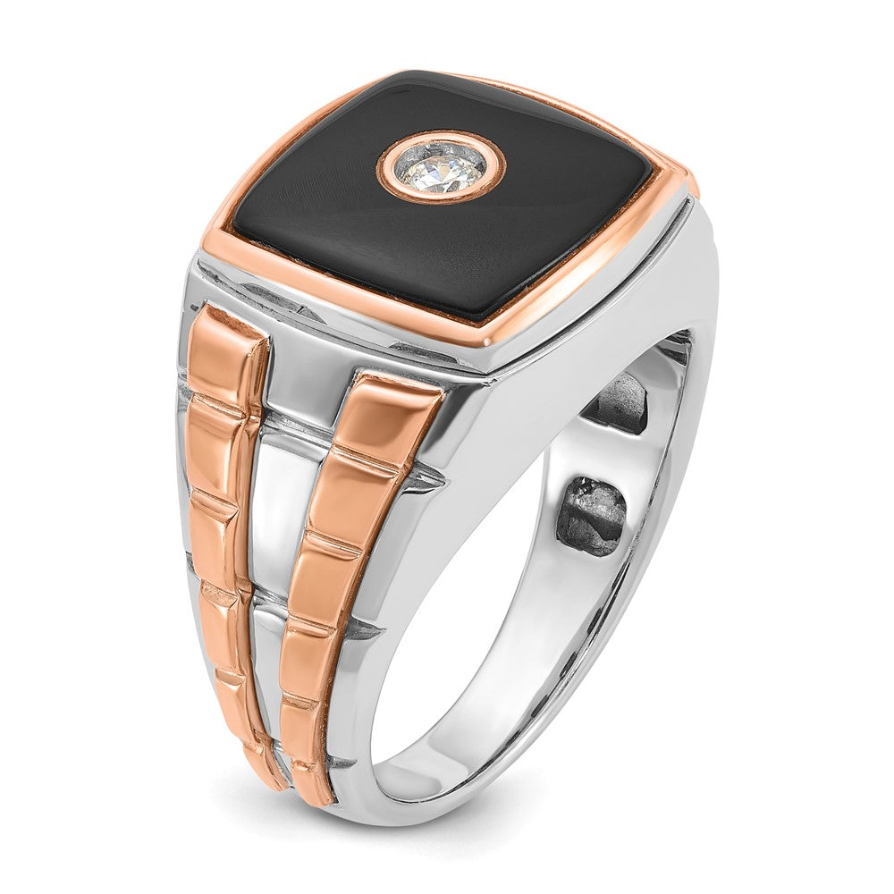 14k White/Rose Gold Two-tone Gold White/Rose Men's Onyx and 1/10 carat Diamond Complete Ring