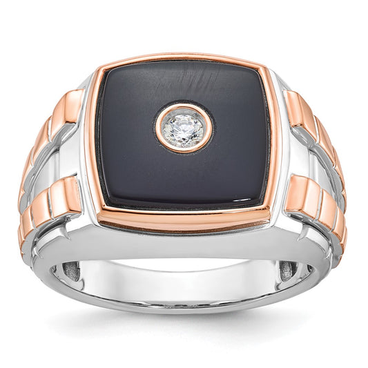 14k White/Rose Gold Two-tone Gold White/Rose Men's Onyx and 1/10 carat Diamond Complete Ring