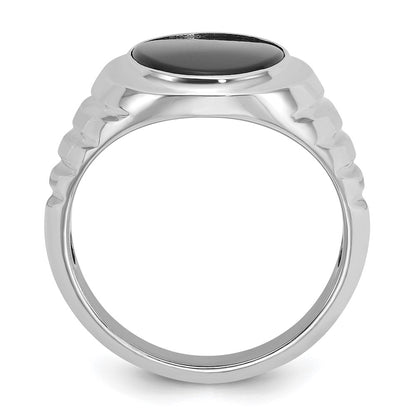 14k White Gold Men's Oval Onyx Complete Ring