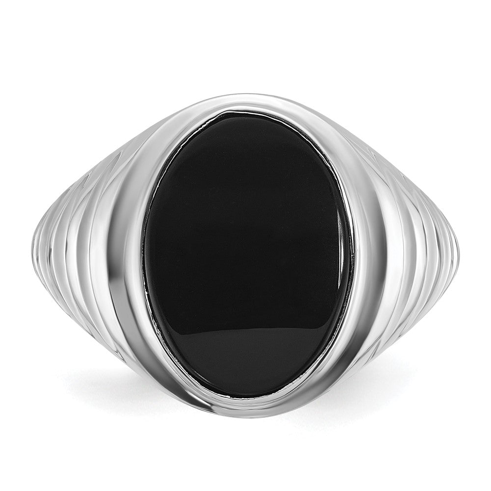 14k White Gold Men's Oval Onyx Complete Ring