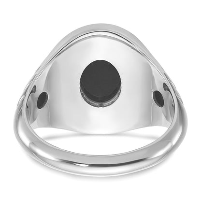 14k White Gold Men's Oval Onyx Complete Ring