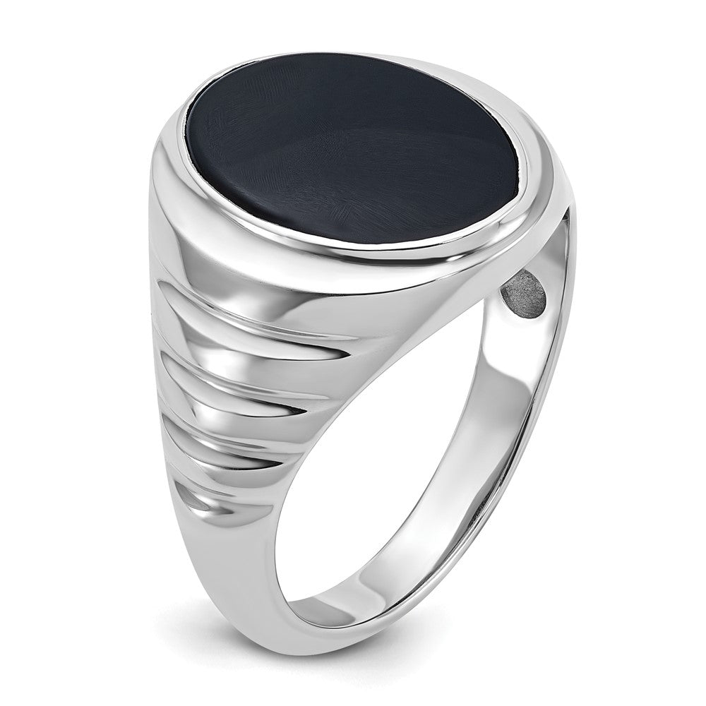 14k White Gold Men's Oval Onyx Complete Ring