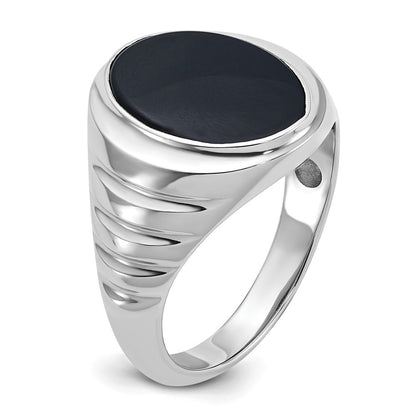 14k White Gold Men's Oval Onyx Complete Ring